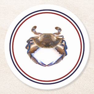 Blue Crab Seafood Nautical Round Paper Coaster