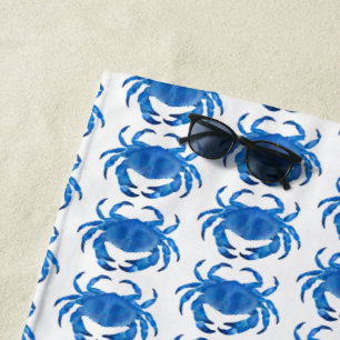 Blue Crab Seaside Coastal Beach Towel