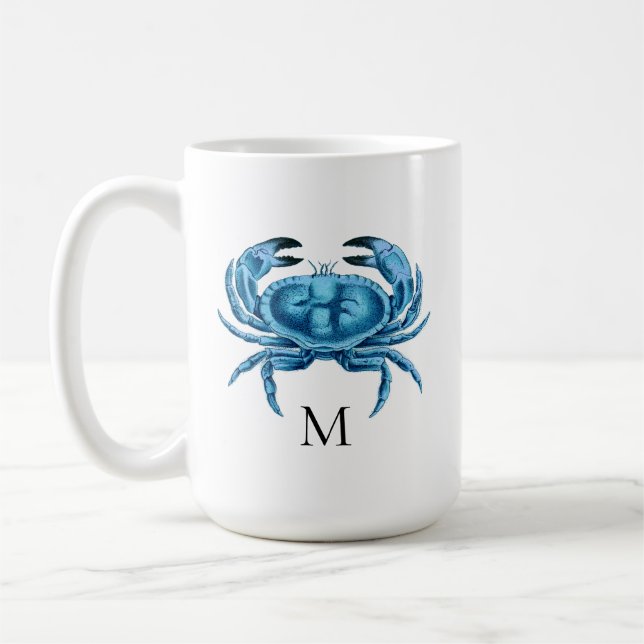 Blue Crab Seaside Monogram Coffee Mug (Left)