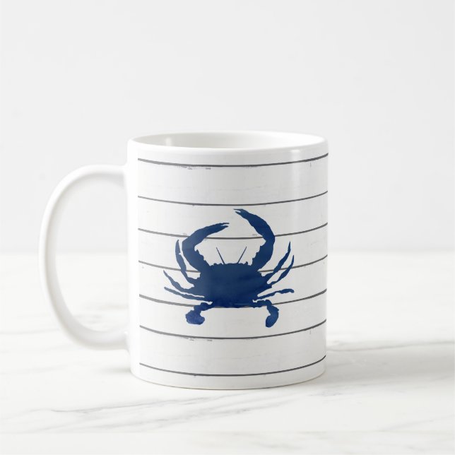 Blue Crab Shiplap Coastal Coffee Mug (Left)
