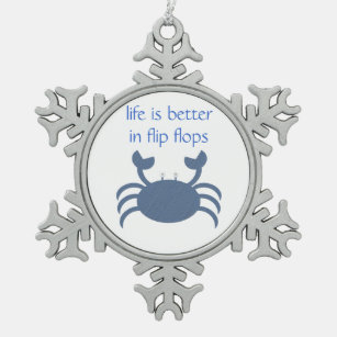 Blue Crab Snowflake Pewter Christmas Ornament