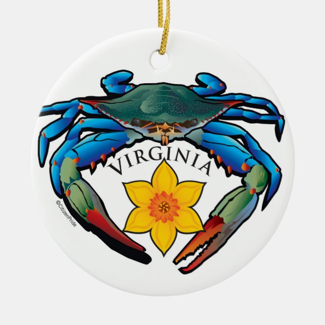 Blue Crab Virginia Daffodil Crest Ceramic Ornament (Front)