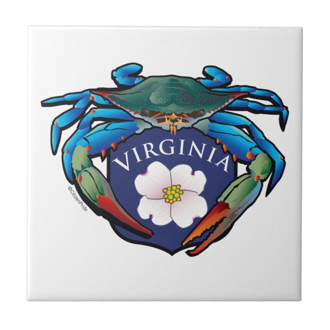 Blue Crab Virginia Dogwood Crest Tile (Front)
