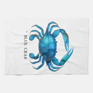 Blue Crab Watercolor Art - Coastal Sea Life  Kitchen Towel