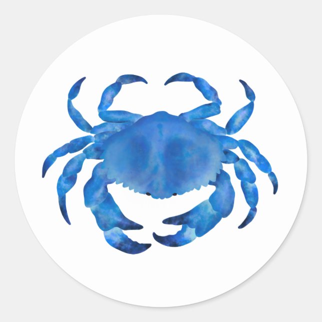 Blue Crab Watercolor Classic Round Sticker (Front)