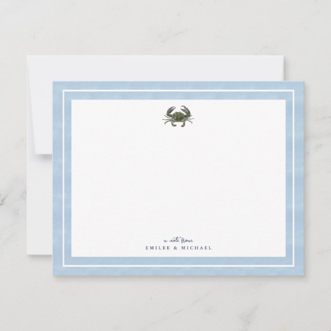 Blue Crab Watercolor Custom Stationery Card (Front)