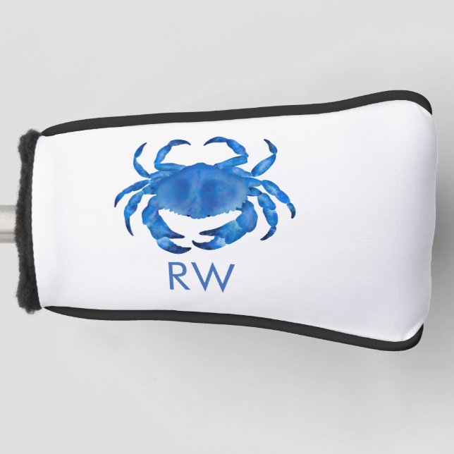 Blue Crab Watercolor Personalized Golf Head Cover (Front)