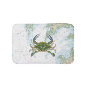 Blue Crab with Chesapeake Bay Nautical Chart Bath Mat