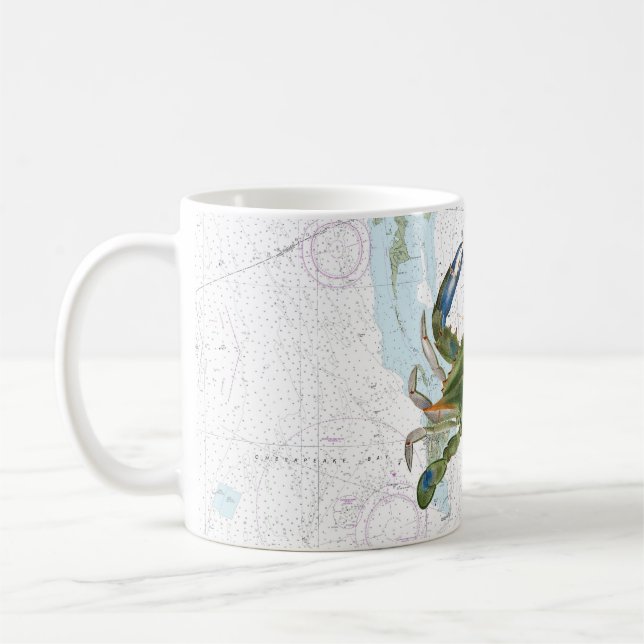 Blue Crab with Chesapeake Bay Nautical Chart Coffee Mug (Left)