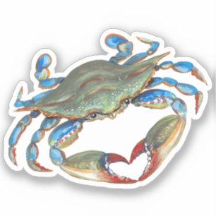Blue Crab with Heart Claws Vinyl Sticker
