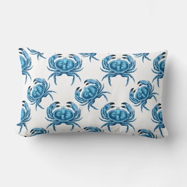 Blue Crabs Classic Seaside Pattern Lumbar Pillow (Front)