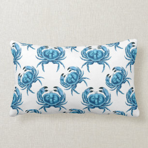 Blue Crabs Classic Seaside Pattern Lumbar Pillow