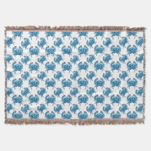 Blue Crabs Classic Seaside Pattern Throw Blanket