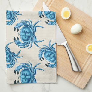 Blue Crabs Seaside Pattern Kitchen Towel