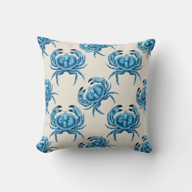 Blue Crabs Seaside Throw Pillow (Front)