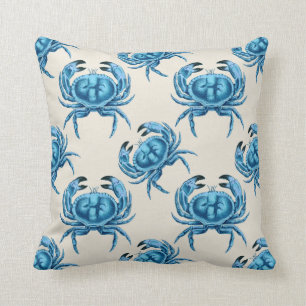 Blue Crabs Seaside Throw Pillow