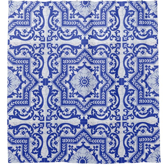 Blue Cracked Ceramic Style Azulejo Vintage (Front)
