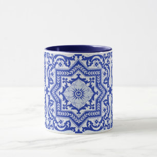 Blue Cracked Ceramic Style Azulejo Vintage Mug