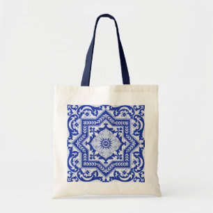 Blue Cracked Ceramic Style Azulejo Vintage Tote Bag