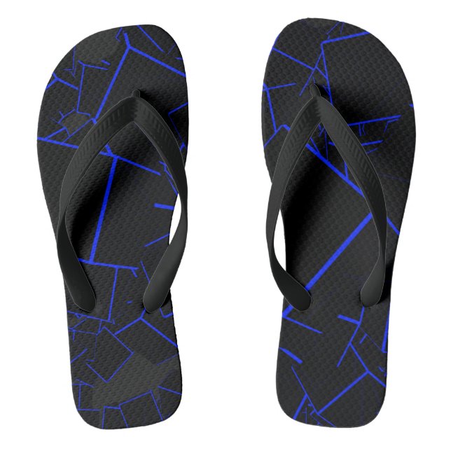 Blue Cracks on Black Flip Flops (Footbed)