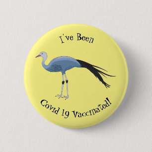 Blue crane bird cartoon illustration 2 inch round button