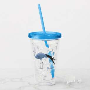 Blue crane bird cartoon illustration acrylic tumbler