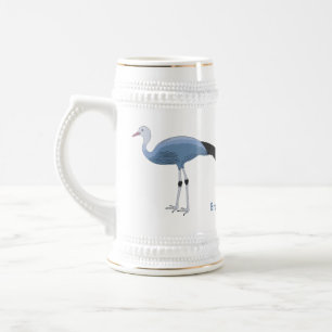 Blue crane bird cartoon illustration beer stein