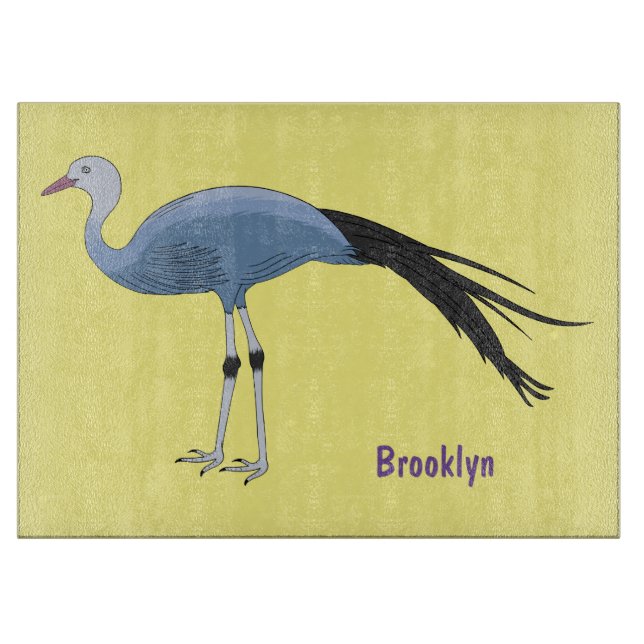 Blue crane bird cartoon illustration cutting board (Front)