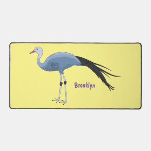 Blue crane bird cartoon illustration desk mat