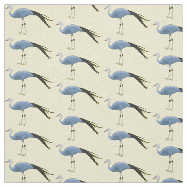 Blue crane bird cartoon illustration  fabric (Swatch)