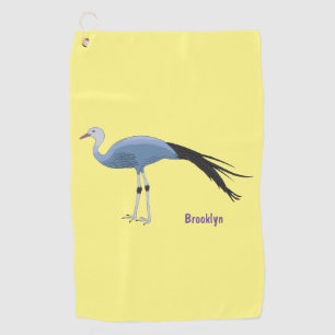 Blue crane bird cartoon illustration golf towel