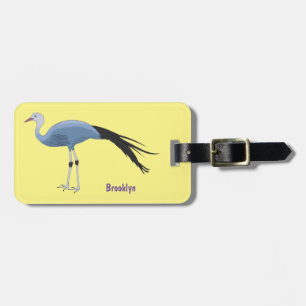 Blue crane bird cartoon illustration  luggage tag