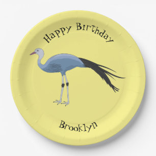 Blue crane bird cartoon illustration  paper plate