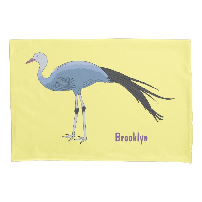 Blue crane bird cartoon illustration pillowcase (Front)