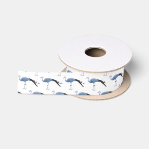 Blue crane bird cartoon illustration satin ribbon