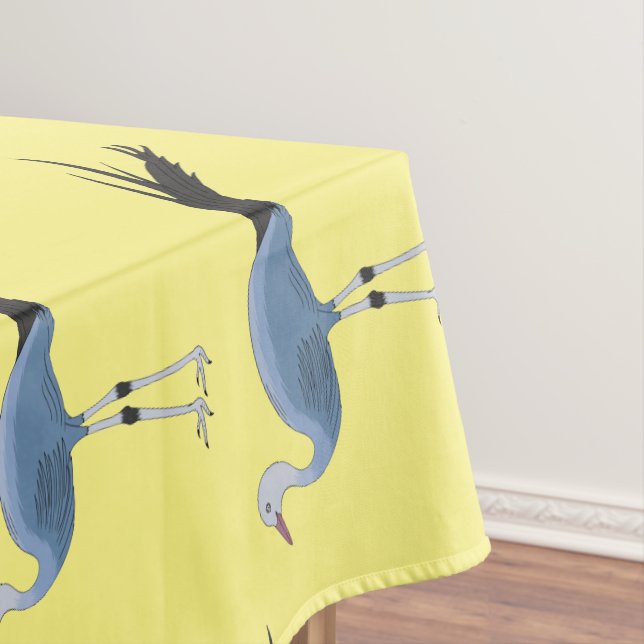 Blue crane bird cartoon illustration tablecloth (In Situ)