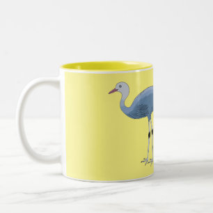 Blue crane bird cartoon illustration Two-Tone coffee mug
