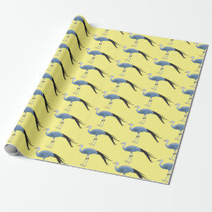 Blue crane bird cartoon illustration  wrapping paper