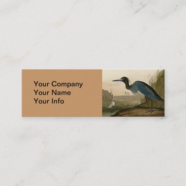 Blue Crane Heron Audubon Painting Mini Business Card (Front)