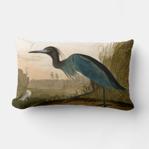 Blue Crane Heron Audubon Print Coastal Art Lumbar Pillow