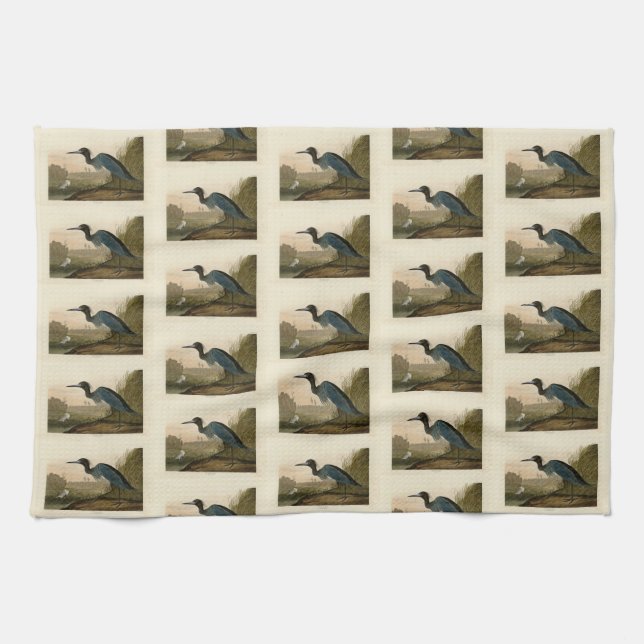 Blue Crane, Heron, from Audubon's Birds of America Kitchen Towel (Horizontal)