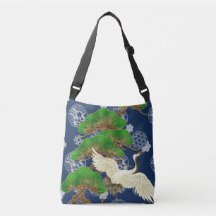 Blue crane Kimono pattern inspired japanese fabric Crossbody Bag