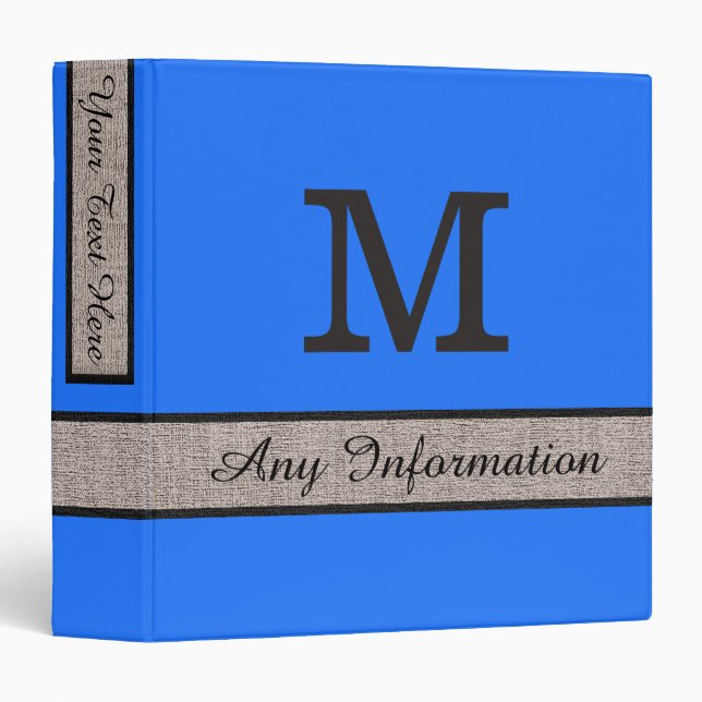 Blue (Crayola) Colour Burlap Look Monogram Binder (Front/Spine)