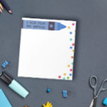 Blue Crayon & Stars Colourful Note From Teacher<br><div class="desc">A note from School Teacher notepad personalized with the teacher's name written across a blue crayon with colourful stars. Kindergarten teacher notepad with a crayon and stars.</div>