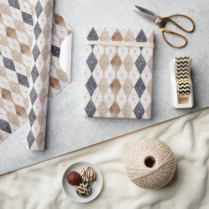 Blue Cream Argyle Father's Day Wrapping Paper