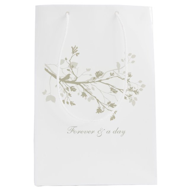 Blue Cream Bird Branches Floral Wedding Medium Gift Bag (Front)