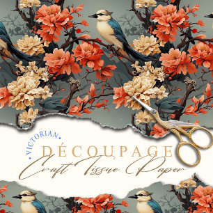 Blue Cream Birds Orange Cream Flowers Georgian Tissue Paper