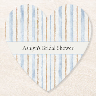 Blue Cream Brown Stripes Bridal Shower Paper Coaster
