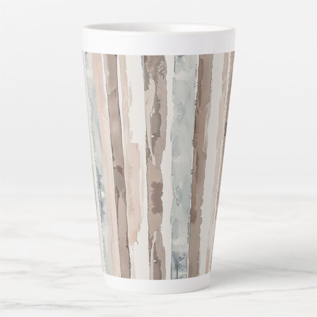 Blue Cream Brown Stripes   Latte Mug (Front)