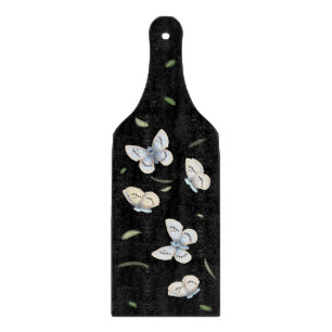 Blue & Cream Butterflies in Dreamy Flight Black Cutting Board